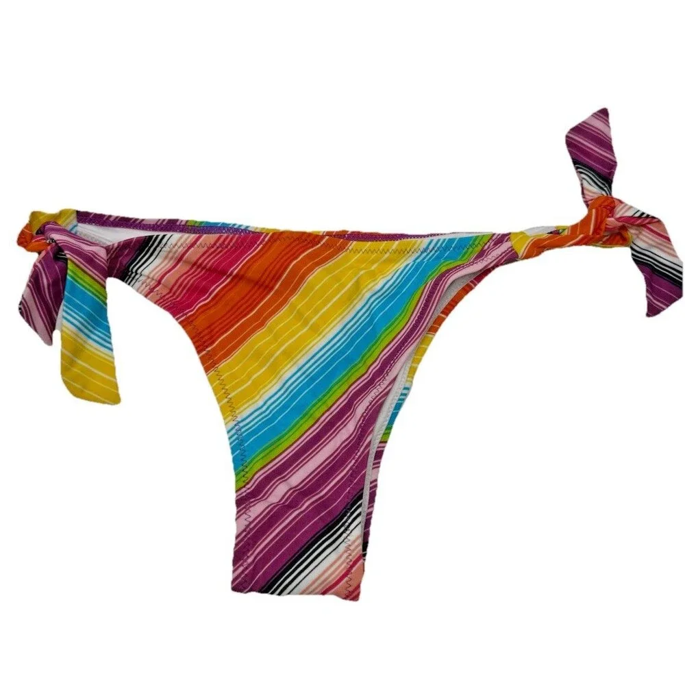 Yamamay Bikini Bottoms Small LOT 2 Side Tie Rainbow Blue‎ UPF Beach Vacation New